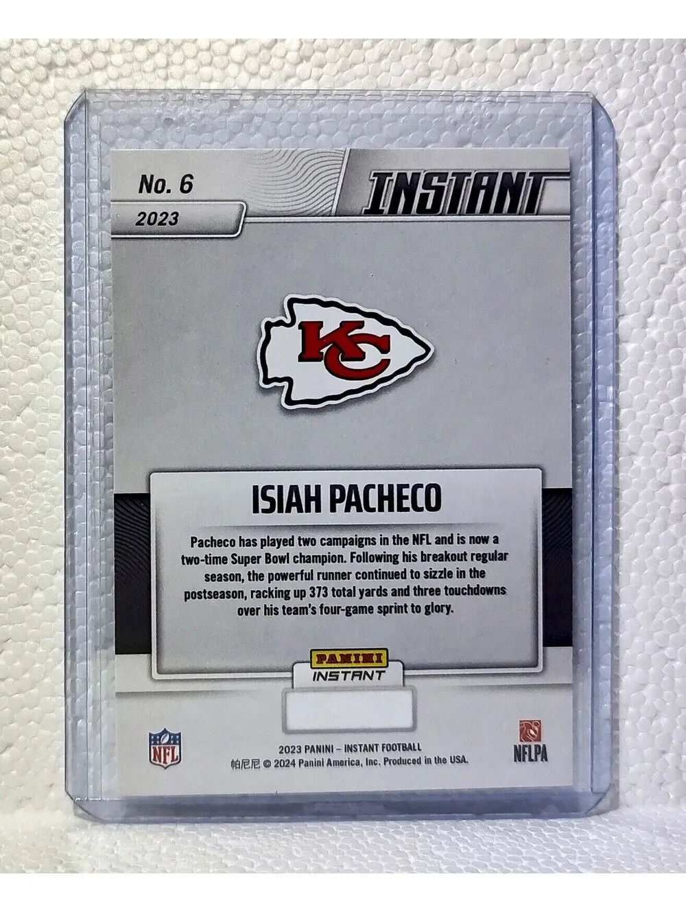 Isiah Pacheco 2023 Panini NFL Superbowl Champions #6 Card Kansas City Chiefs